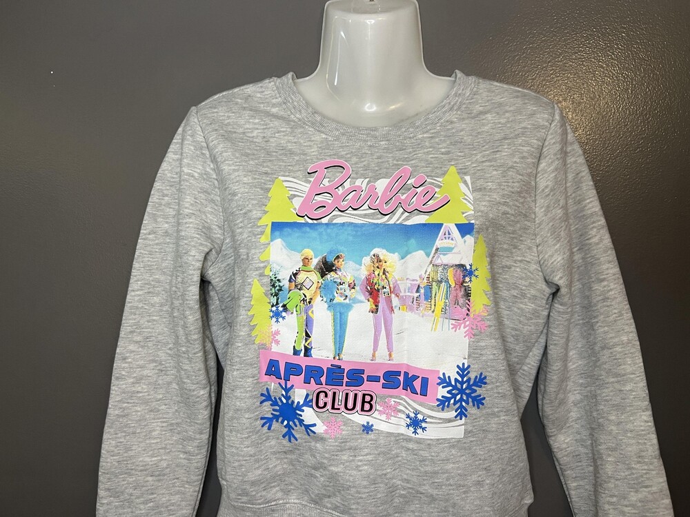 Barbie Sweatshirt Juniors Small Gray Apres-Ski Club Graphic Pullover Fleece